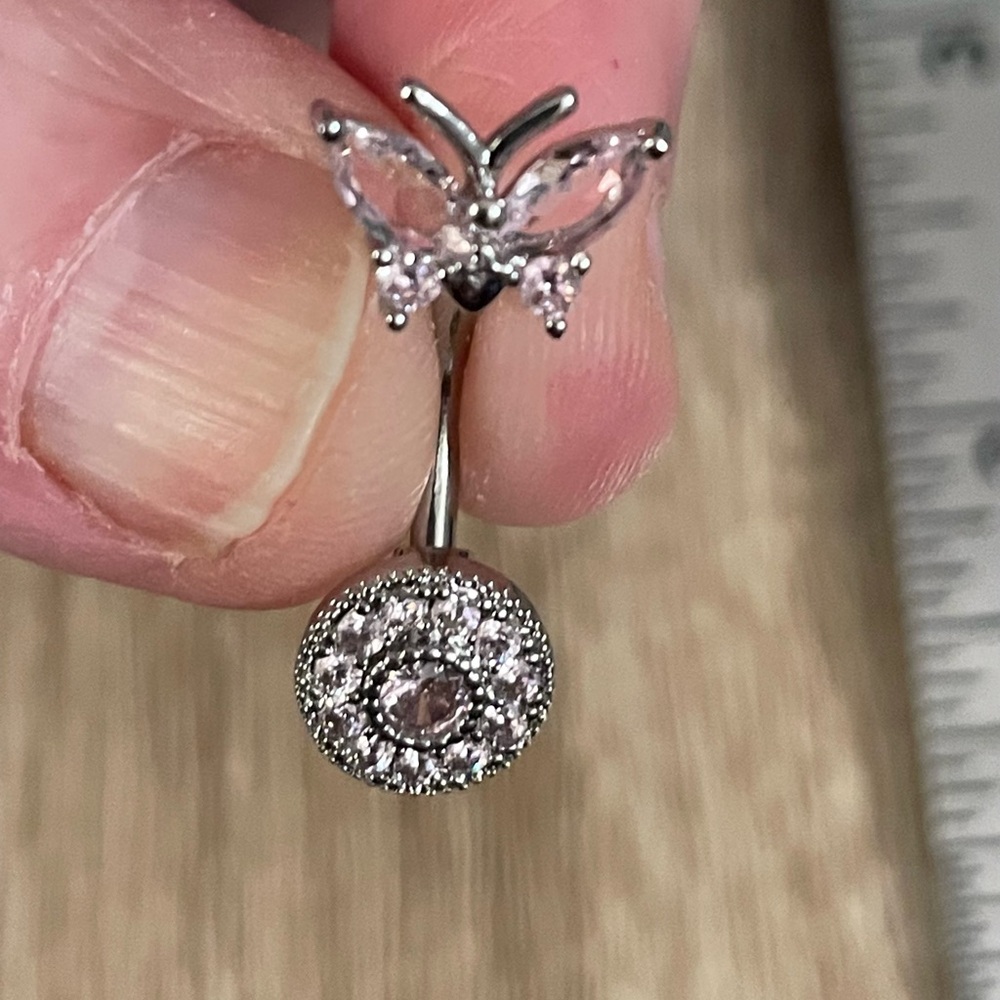 14g- Pink Rhinestone Butterfly Surgical Stainless Steel Belly Ring NWT - Picture 4 of 10